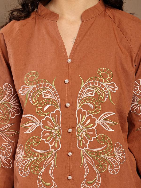 Gipsy Gipsy Tan Embroidered Cotton Tunic Tan