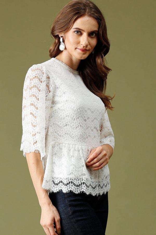 Gipsy Gipsy White Fashion Net Fabric Blouse White