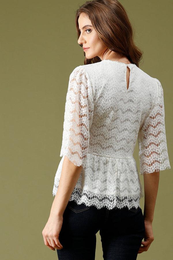 Gipsy Gipsy White Fashion Net Fabric Blouse White