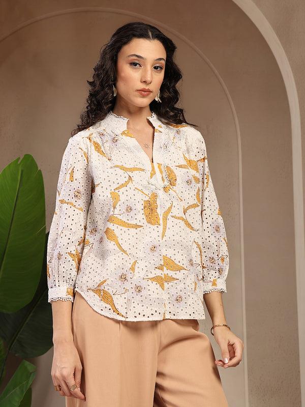 Gipsy Gipsy White Printed Cotton Tunic White
