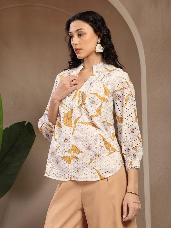 Gipsy Gipsy White Printed Cotton Tunic White