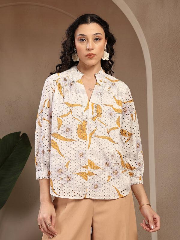 gipsy Gipsy White Printed Cotton Tunic White