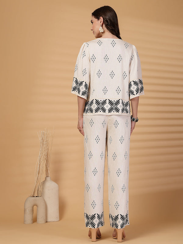 Gipsy Gipsy White Printed Rayon Top With Pants