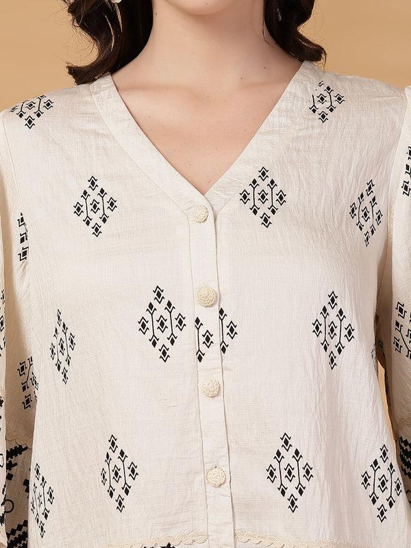 Gipsy Gipsy White Printed Rayon Top With Pants