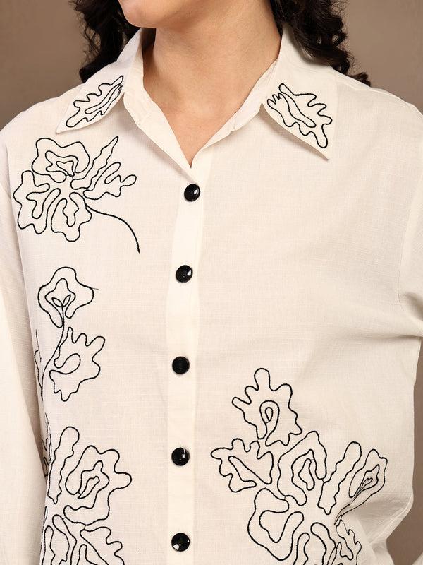 Gipsy Gipsy White Solid Cotton Shirt White