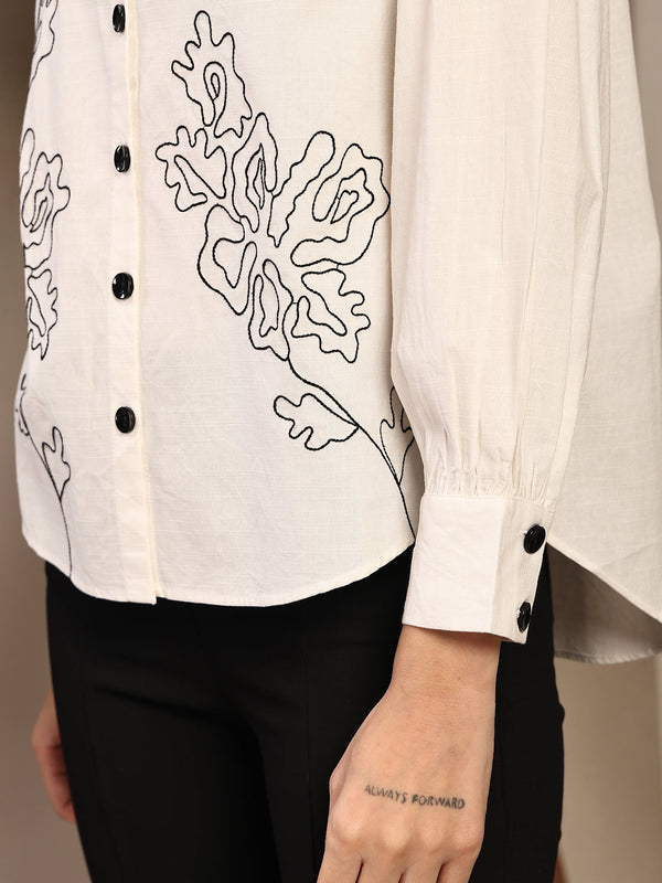 Gipsy Gipsy White Solid Cotton Shirt White