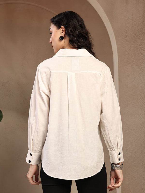 Gipsy Gipsy White Solid Cotton Shirt White