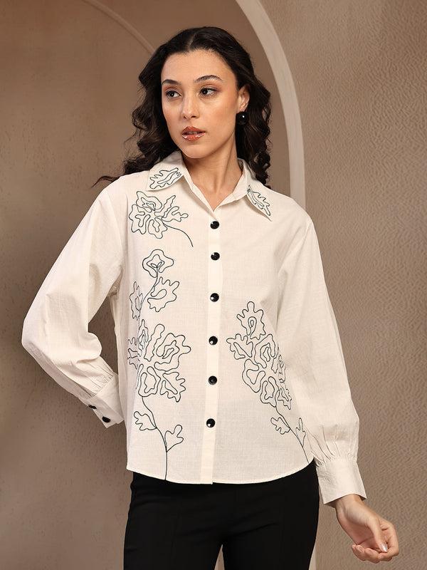 gipsy Gipsy White Solid Cotton Shirt White