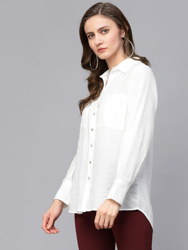 Gipsy Gipsy White Textured Cotton Shirt White