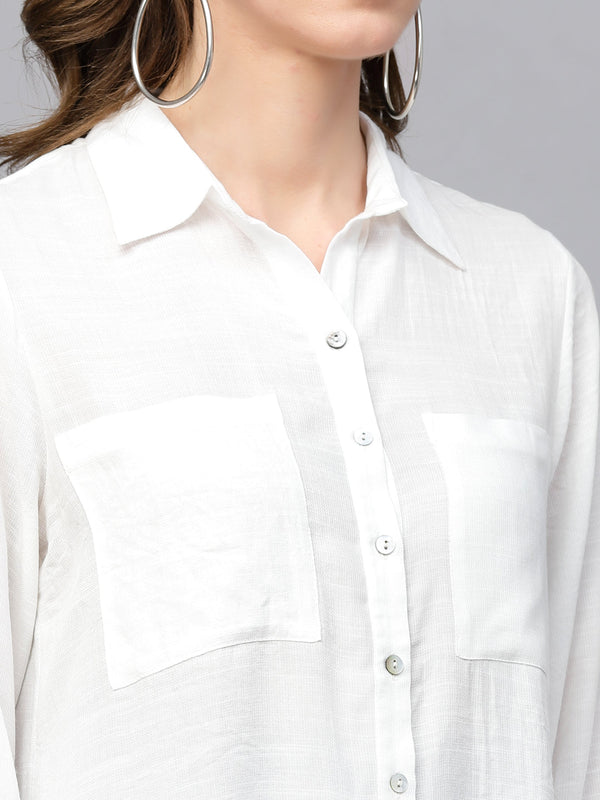 Gipsy Gipsy White Textured Cotton Shirt White