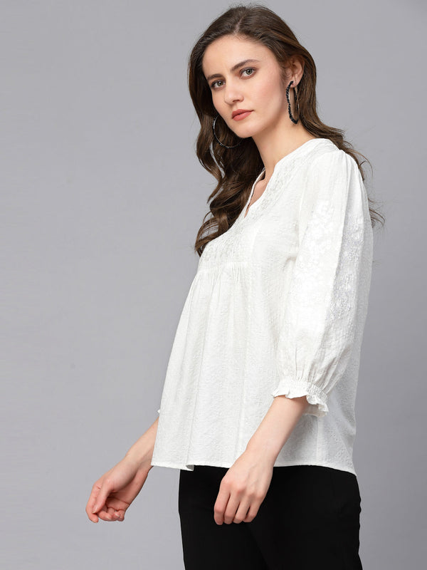 Gipsy Gipsy White Textured Cotton Tunic White