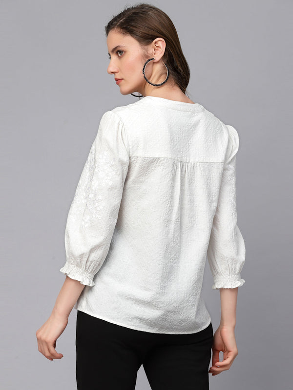 Gipsy Gipsy White Textured Cotton Tunic White