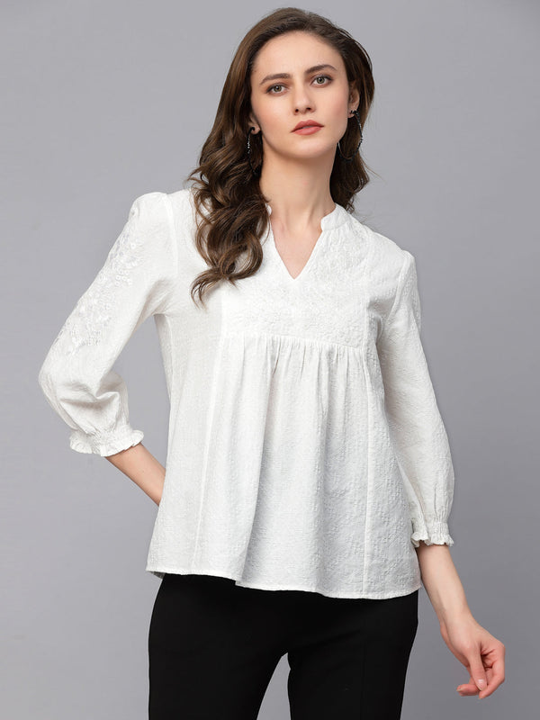 gipsy Gipsy White Textured Cotton Tunic White