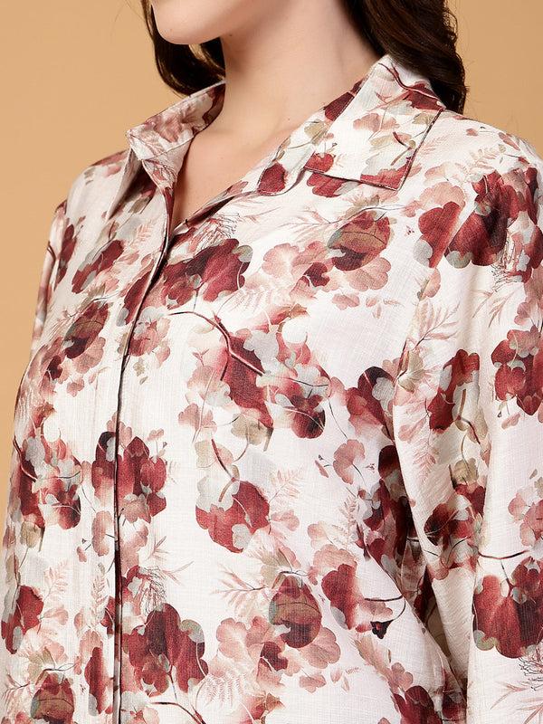 Gipsy Gipsy Wine Floral Cotton Shirt
