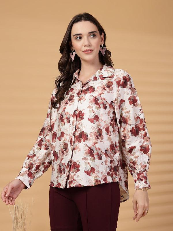Gipsy Gipsy Wine Floral Cotton Shirt