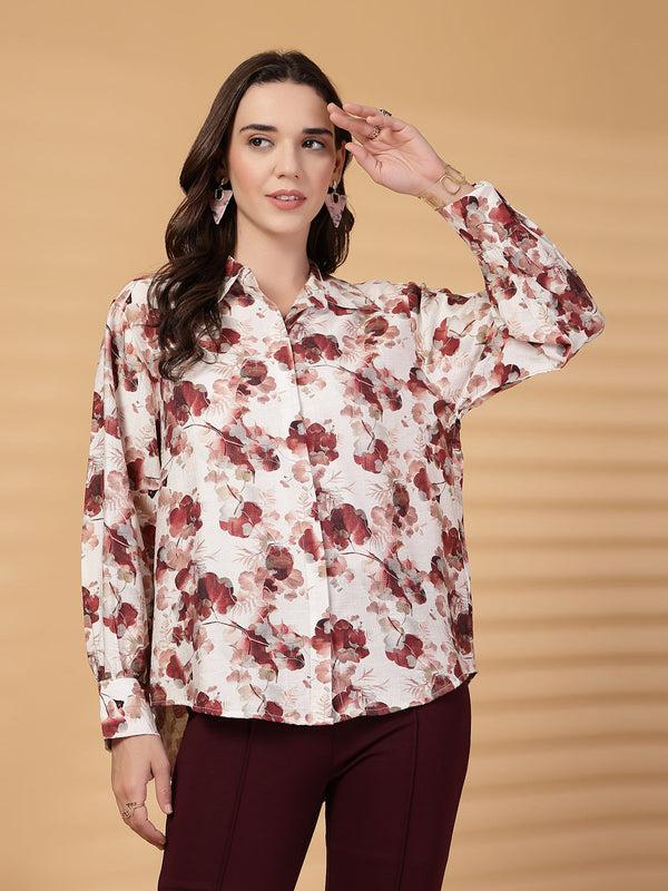 gipsy Gipsy Wine Floral Cotton Shirt