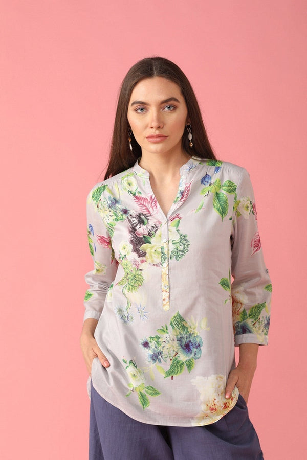 Gipsy Gipsy Women Polyester V-Neck Grey Tunic Grey