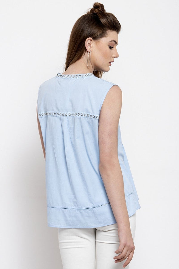 Gipsy Gipsy Women V Neck Sleeveless Blue Top Blue