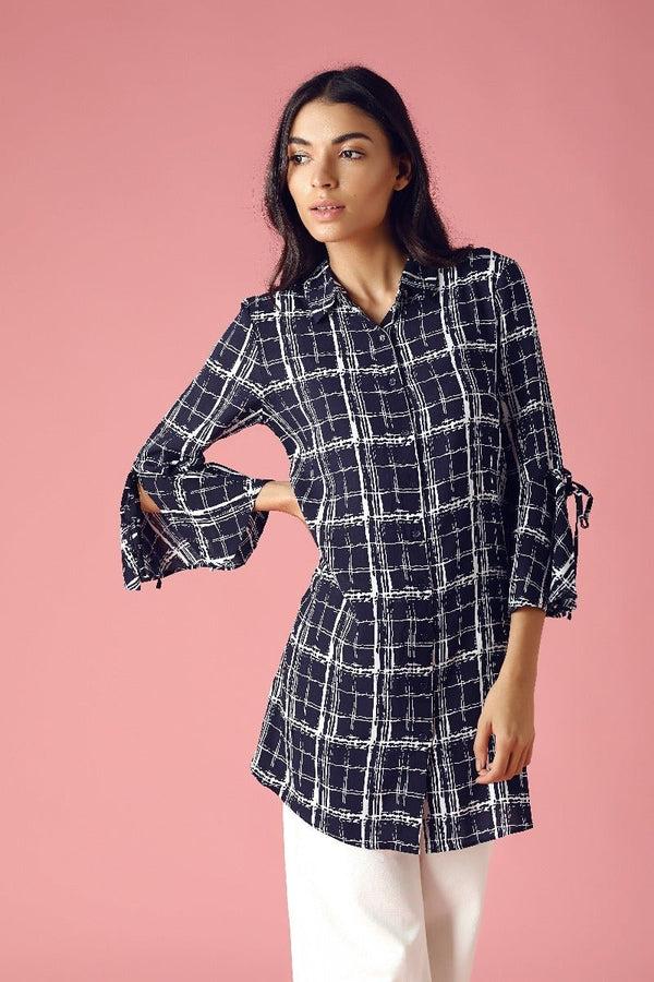 Gipsy GIPSY Womens Collared Printed Tunic Blue