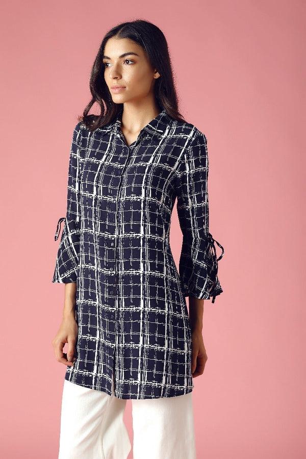 Gipsy GIPSY Womens Collared Printed Tunic Blue