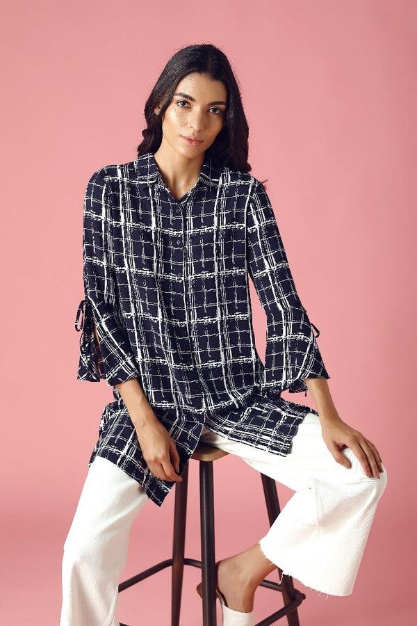 gipsy GIPSY Womens Collared Printed Tunic Blue