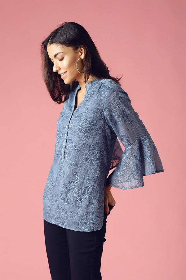 Gipsy GIPSY Womens Mandarin Collar Lace Tunic Grey