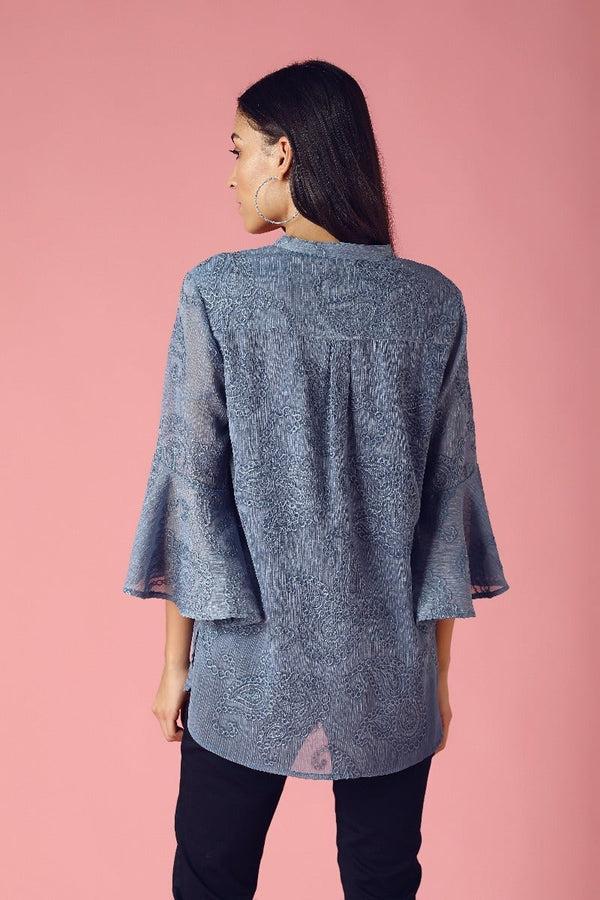 Gipsy GIPSY Womens Mandarin Collar Lace Tunic Grey