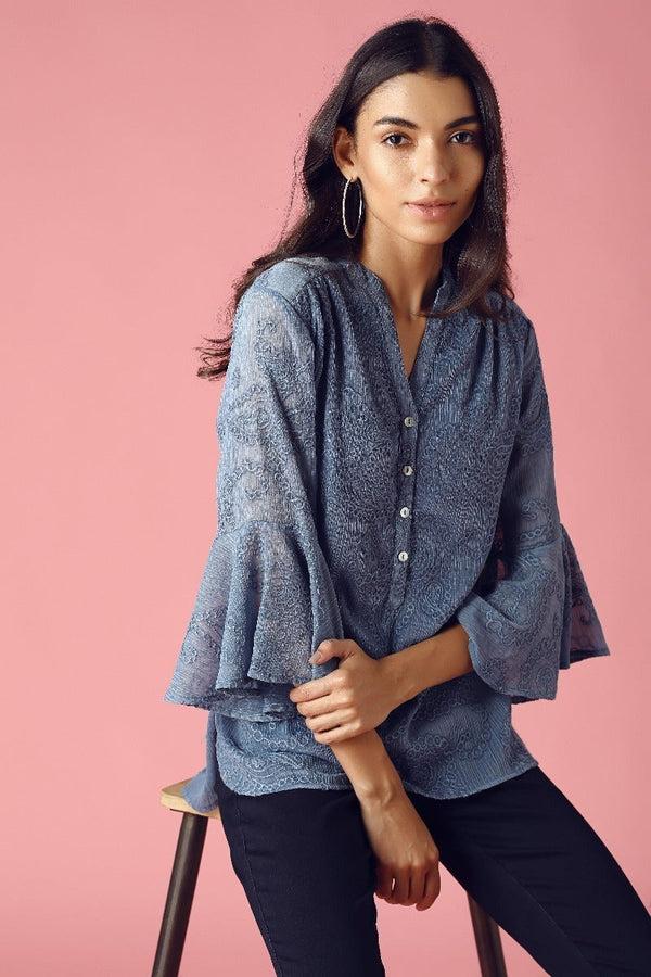 gipsy GIPSY Womens Mandarin Collar Lace Tunic Grey