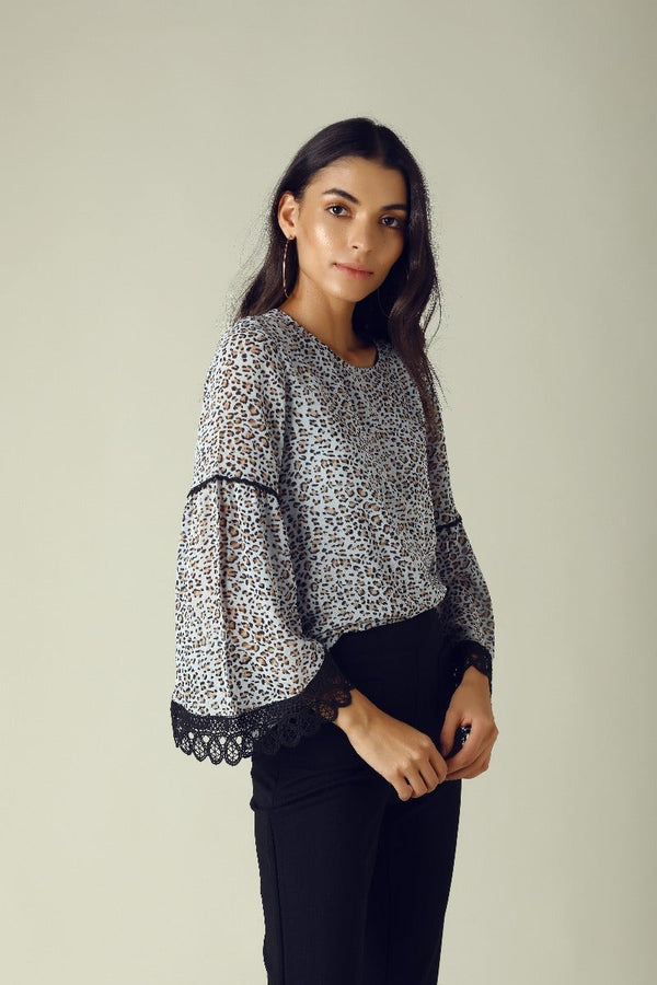 Gipsy GIPSY Womens Round Neck Printed Tunic Blue