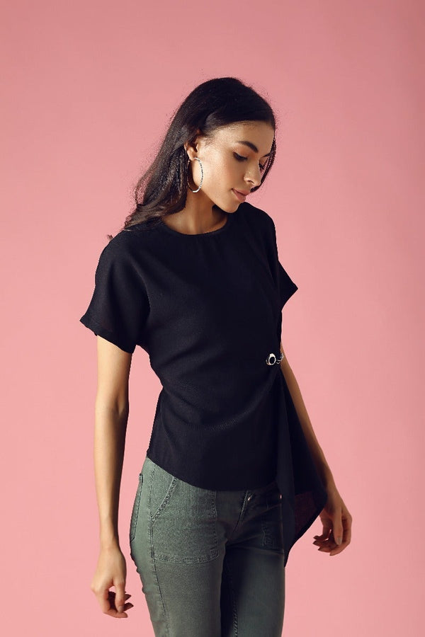 Gipsy GIPSY Womens Round Neck Solid Top Black