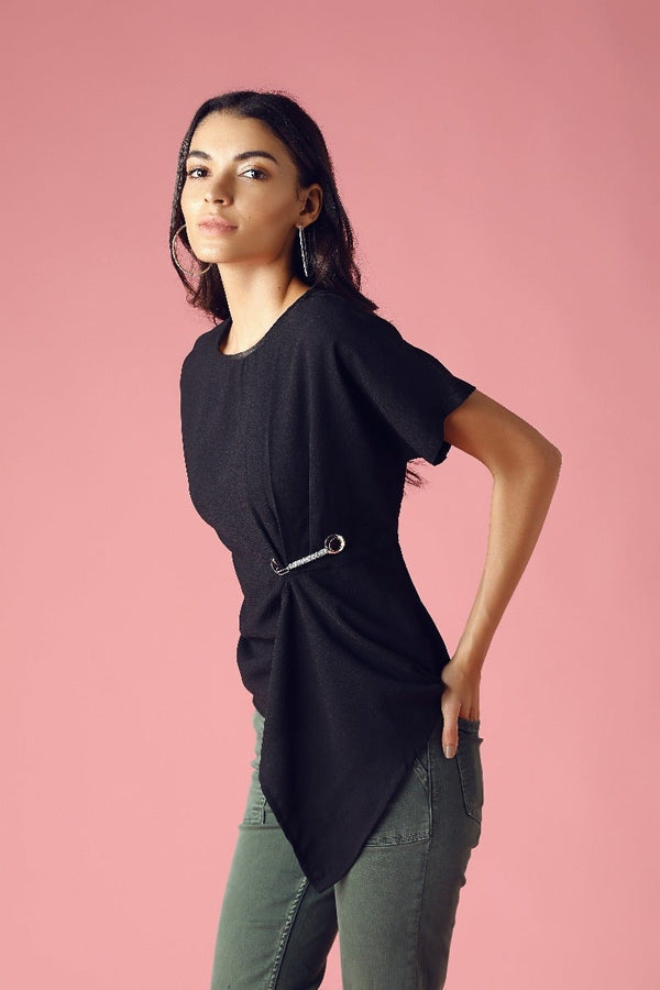 Gipsy GIPSY Womens Round Neck Solid Top Black