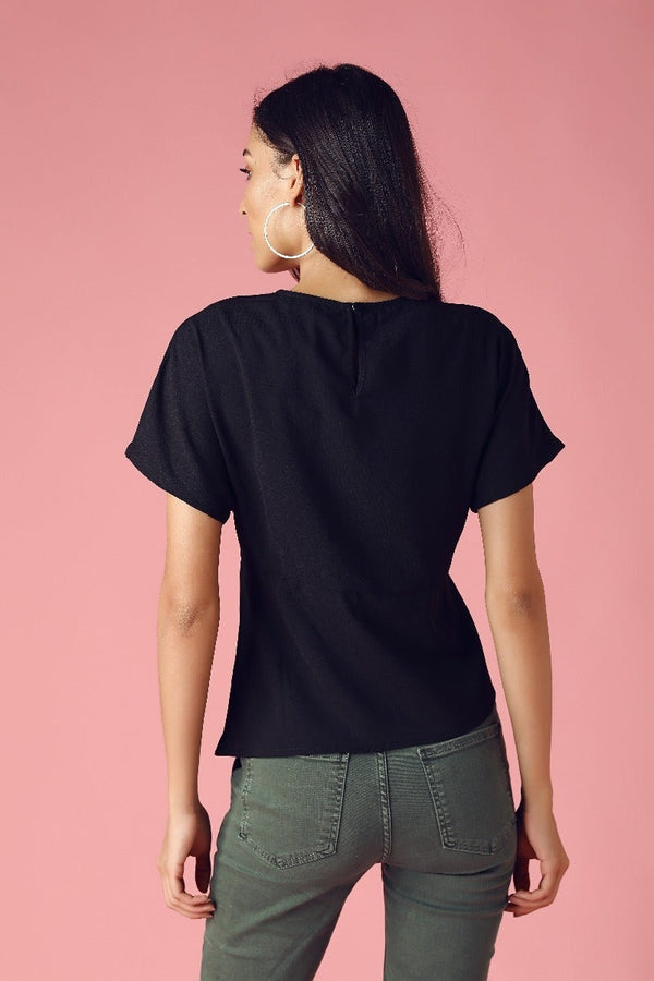 Gipsy GIPSY Womens Round Neck Solid Top Black