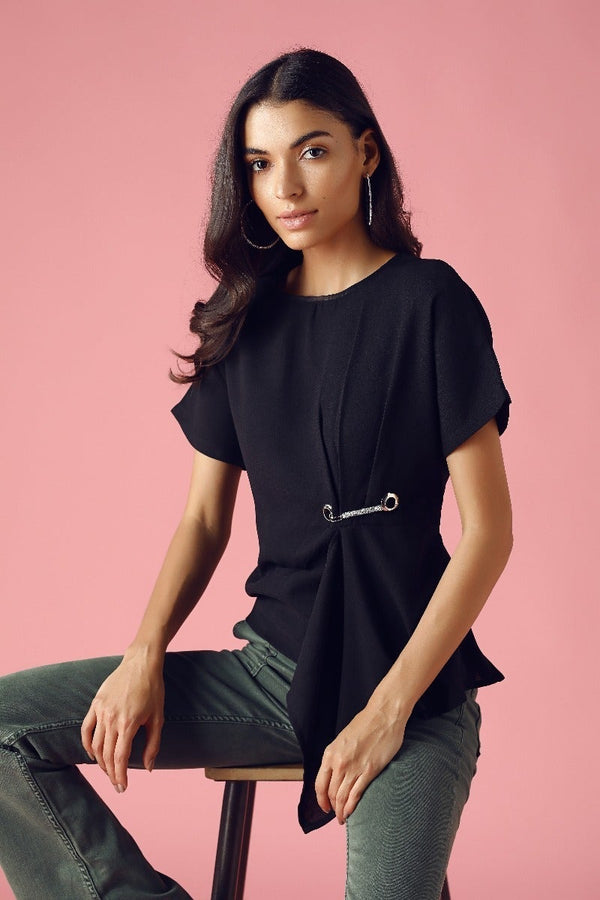 gipsy GIPSY Womens Round Neck Solid Top Black