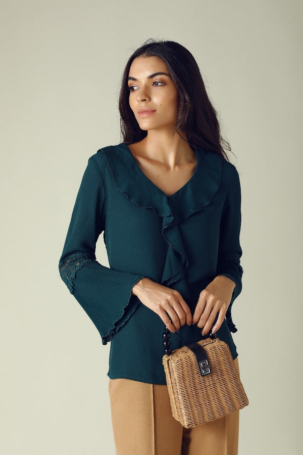 Gipsy GIPSY Womens V Neck Solid Top Green