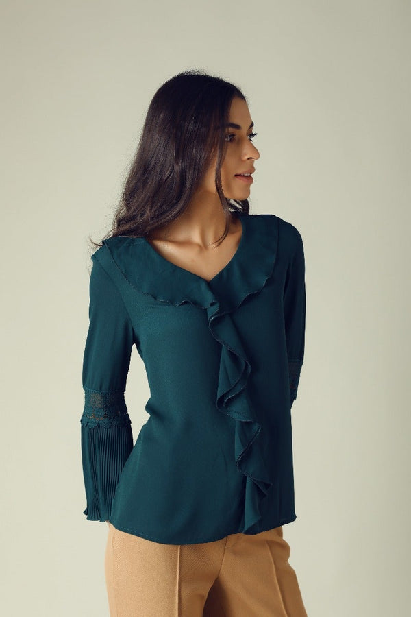 Gipsy GIPSY Womens V Neck Solid Top Green