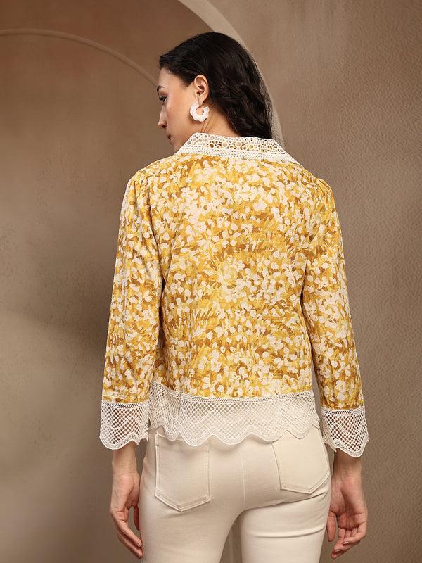 gipsy Gipsy Yellow Printed Cotton Shirt Yellow