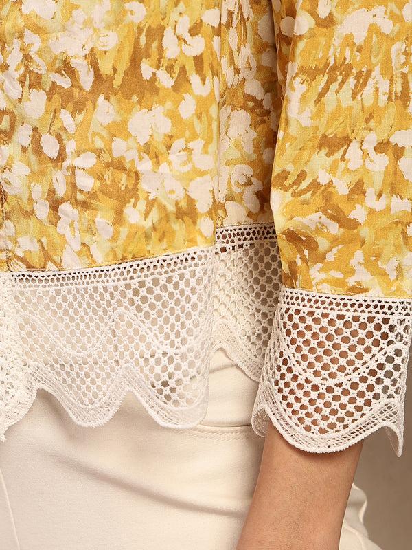 gipsy Gipsy Yellow Printed Cotton Shirt Yellow