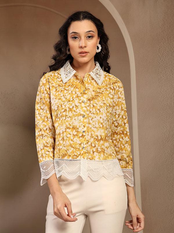 gipsy Gipsy Yellow Printed Cotton Shirt Yellow