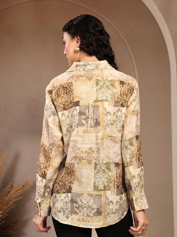 Gipsy Gipsy Yellow Printed Shirt