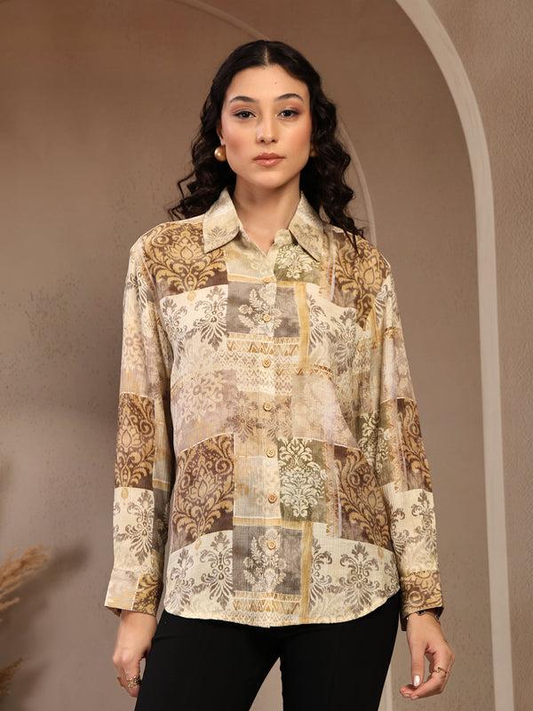 gipsy Gipsy Yellow Printed Shirt