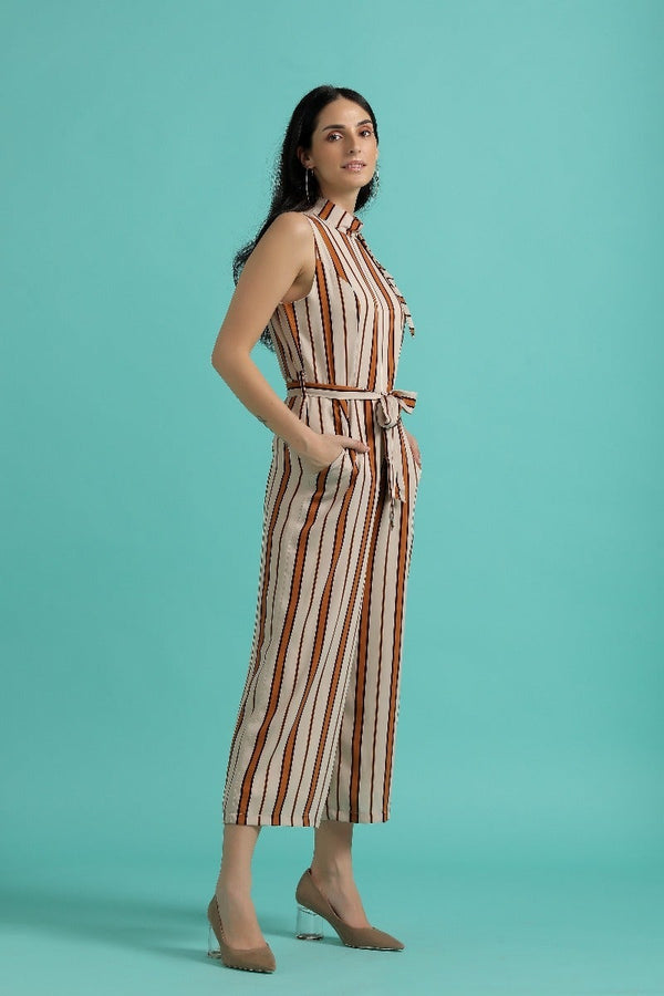 Gipsy Glam Up Striped Jumpsuit Beige