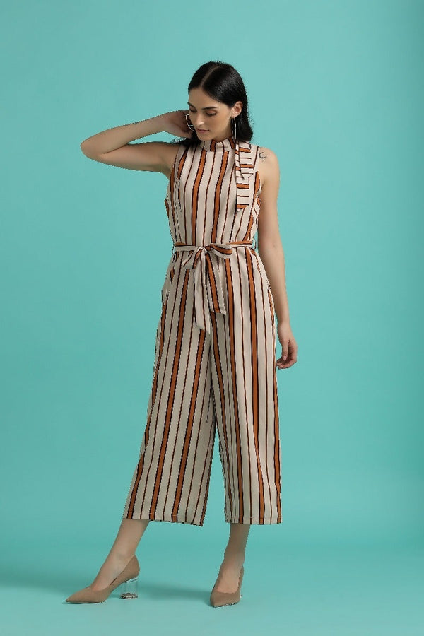 Gipsy Glam Up Striped Jumpsuit Beige