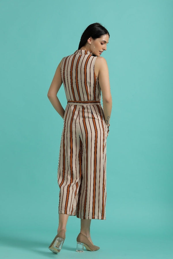 Gipsy Glam Up Striped Jumpsuit Beige
