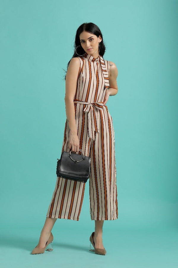 gipsy Glam Up Striped Jumpsuit Beige
