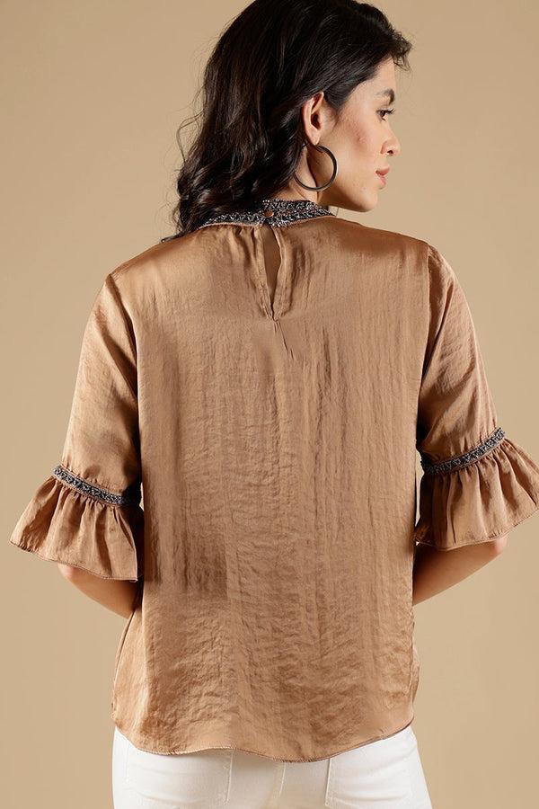 Gipsy Golden Beige Regular Fit Satin Blouse Beige