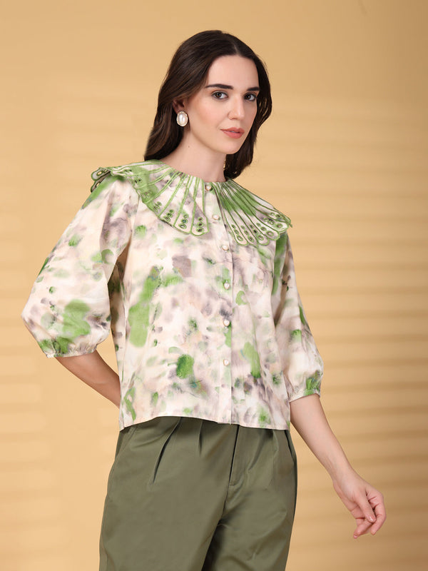 Gipsy Gipsy Green Berta Embroidered Pigmented Cotton Blouse