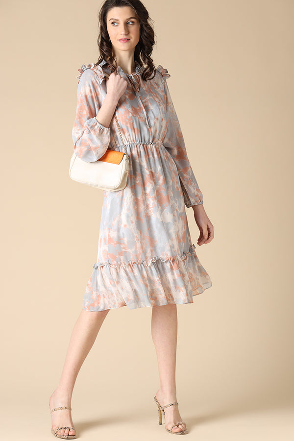 Gipsy Gipsy Grey Fashion Round Neck Georgette Dress Grey