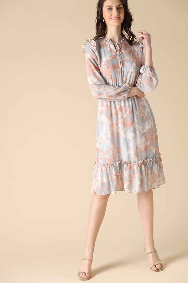 gipsy Gipsy Grey Fashion Round Neck Georgette Dress Grey