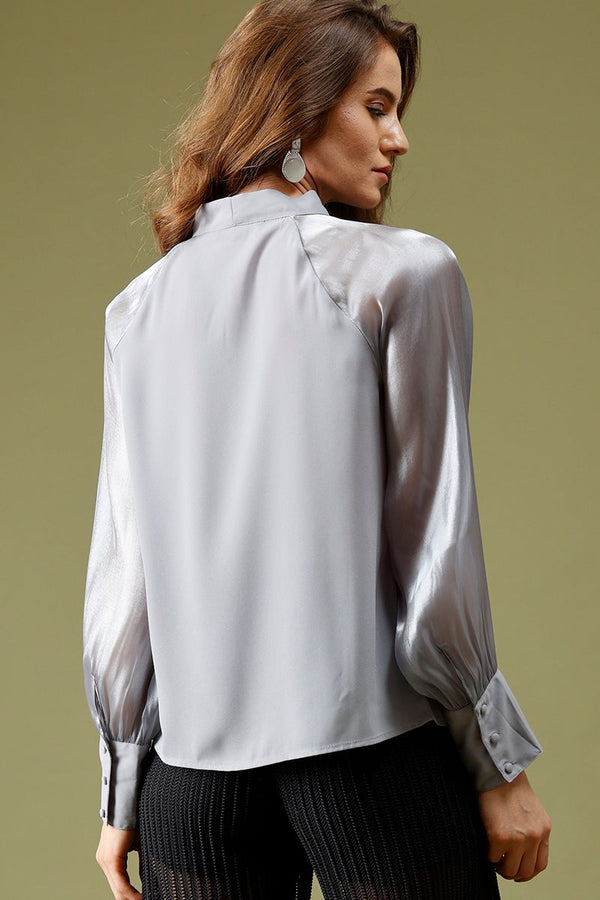 Gipsy Grey Medium Length Tie-Up Polyester Top Grey