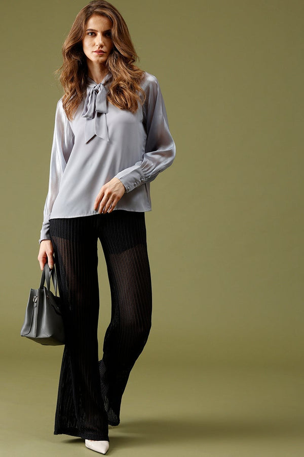 Gipsy Grey Medium Length Tie-Up Polyester Top Grey